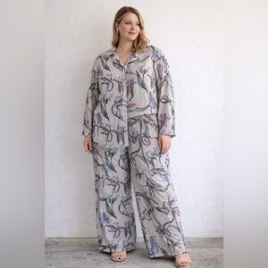 PrettyLittleThing Floral Two Piece Set Shirt Wide Leg Pants romantic floral 3XL